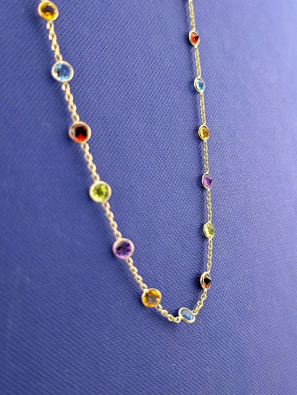 14kt Semi Precious Bezel Station Necklace - 4g